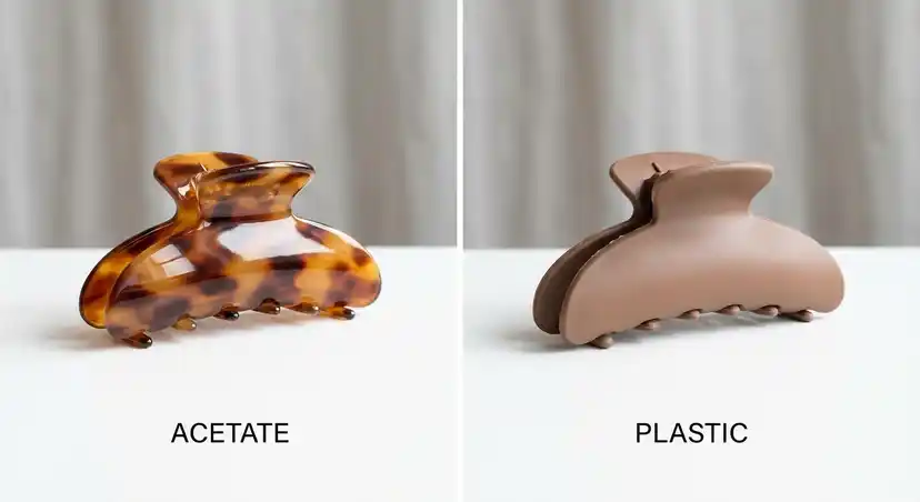 Side by side comparison of acetate and plastic claw clips