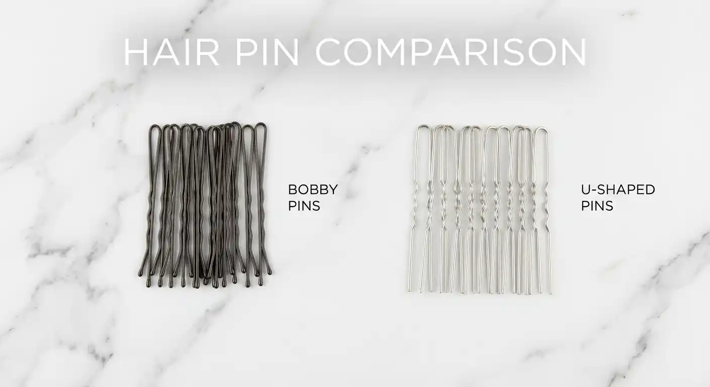 Bobby pins and U-shaped hair pins side by side comparison