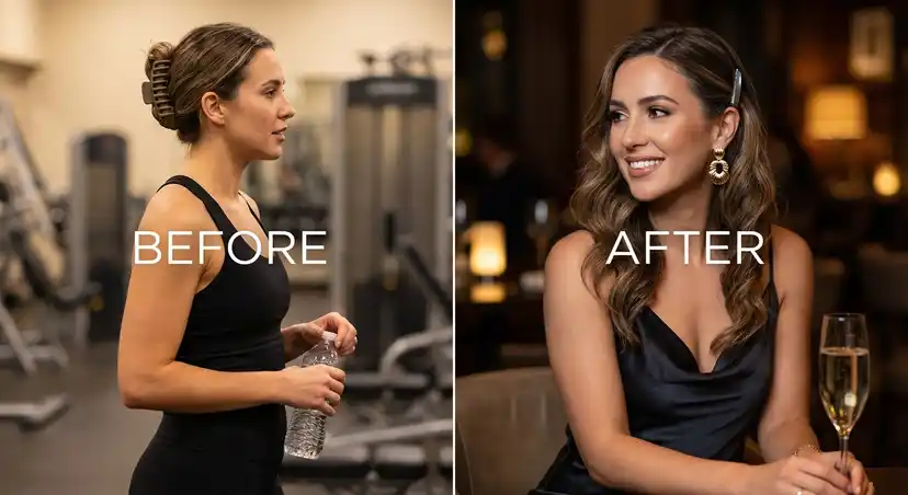 Transformation of gym claw clip style to polished going out look