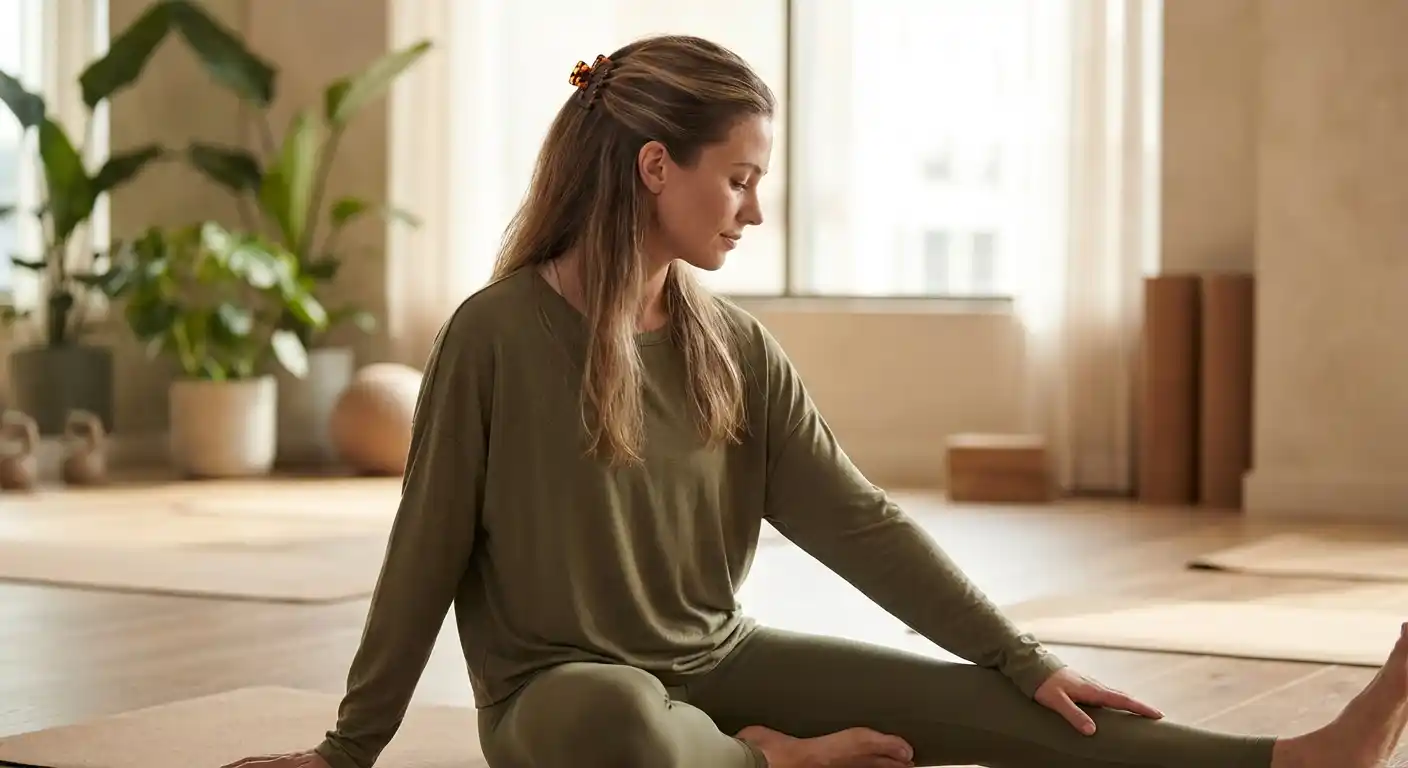 Woman with half-up style using mini claw clip at the gym