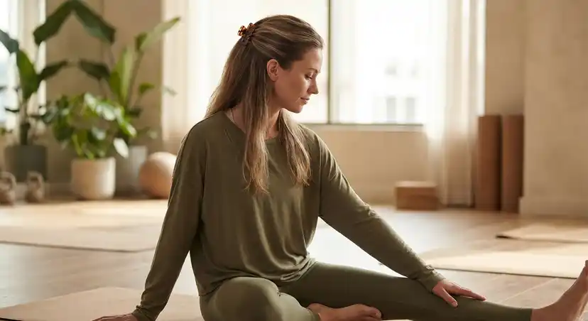 Woman with half-up style using mini claw clip at the gym