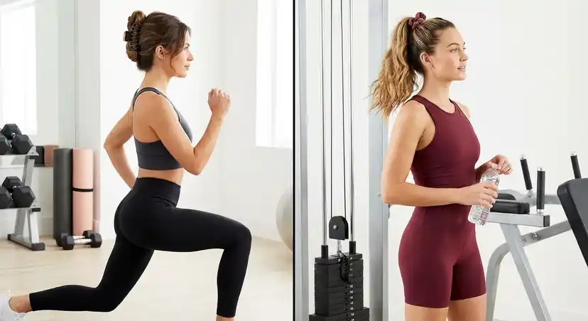 Split comparison of claw clip and scrunchie for workout hairstyles