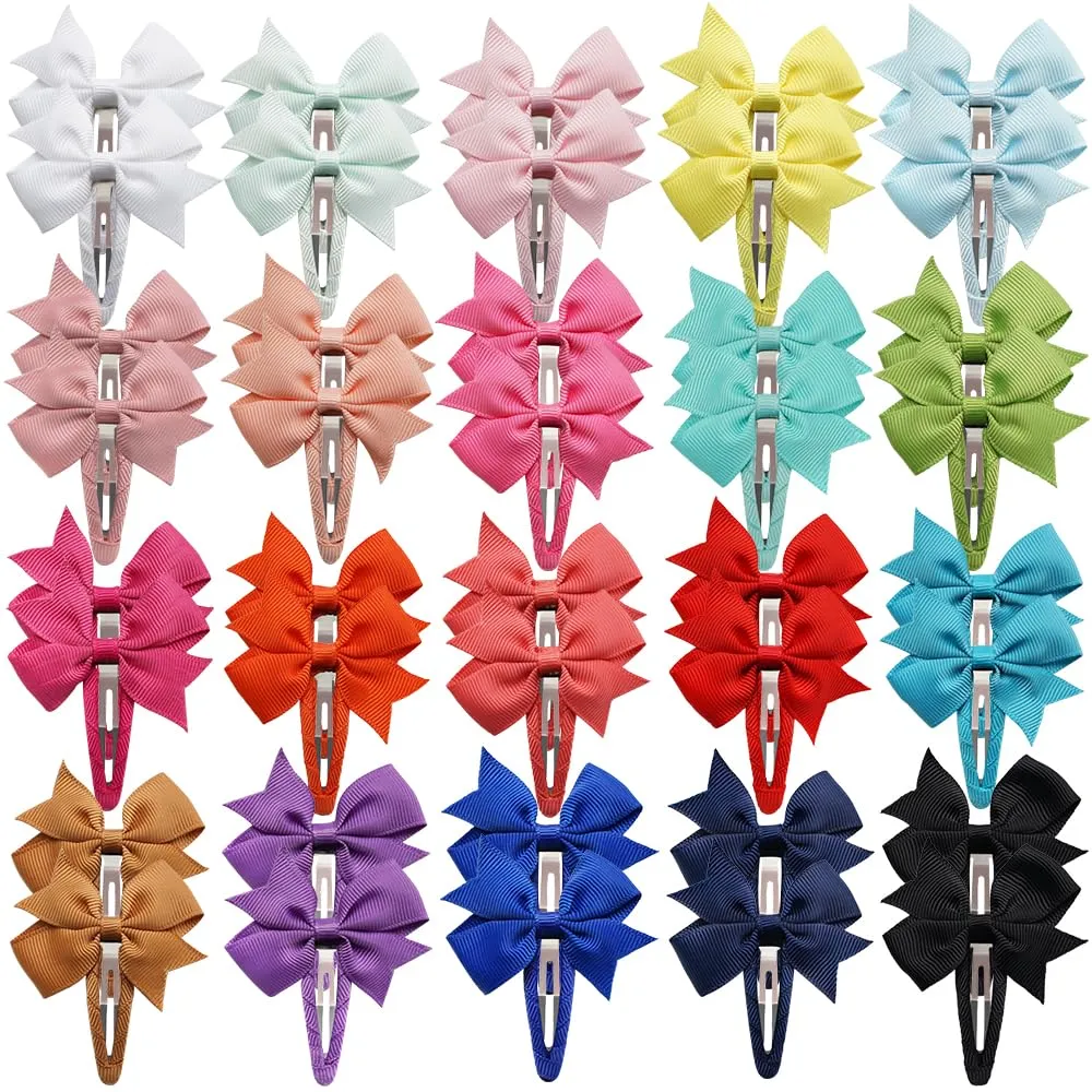50PCS Snap Hair Clips with Bows Grosgrain Ribbon