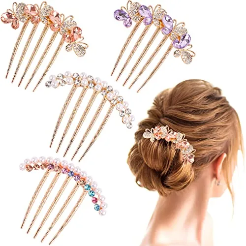 MIKIMIQI Pearl & Crystal Butterfly Hair Forks (4 Pack)