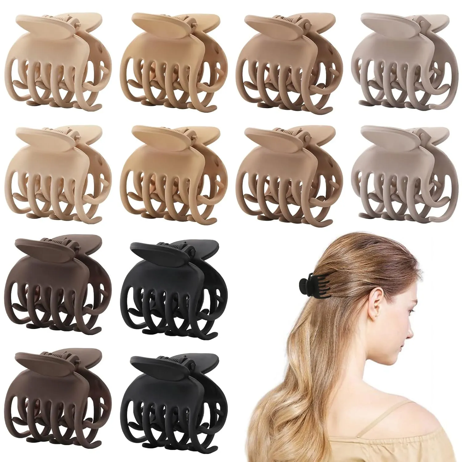 Small Hair Claw Clips Double Row Teeth (12 Pack)